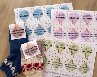 Etiquettes pour les chaussettes super chouettes sur fond blanc
