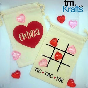 Bolsas de tres en raya para el día de San Valentín / Día de San Valentín / Nombre personalizado / Bolsas de dulces / Juego de viaje / Portátil / Regalo para el aula