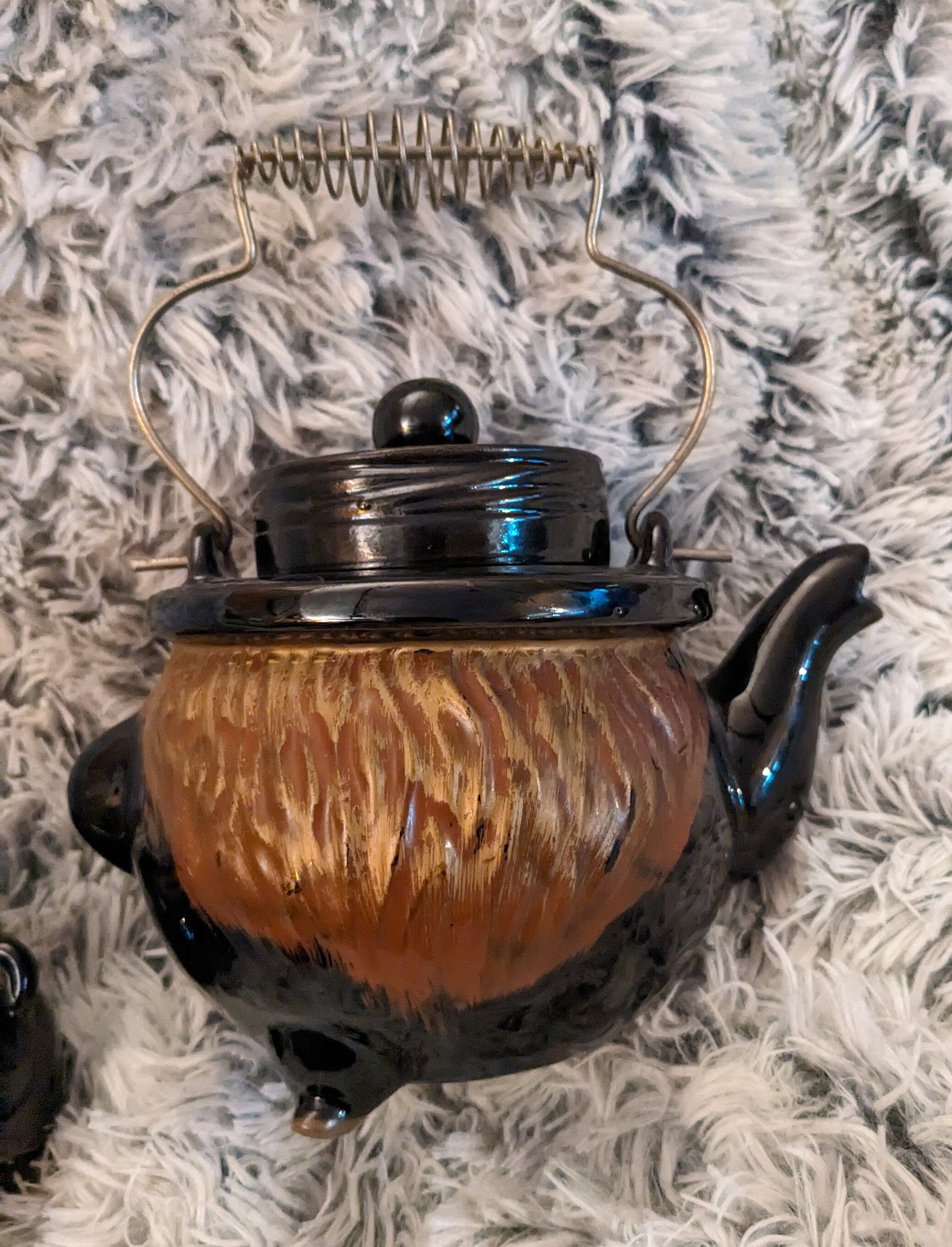 Thames 1940s Vintage Ceramic Black Clown Face Teapot Set With Sugar