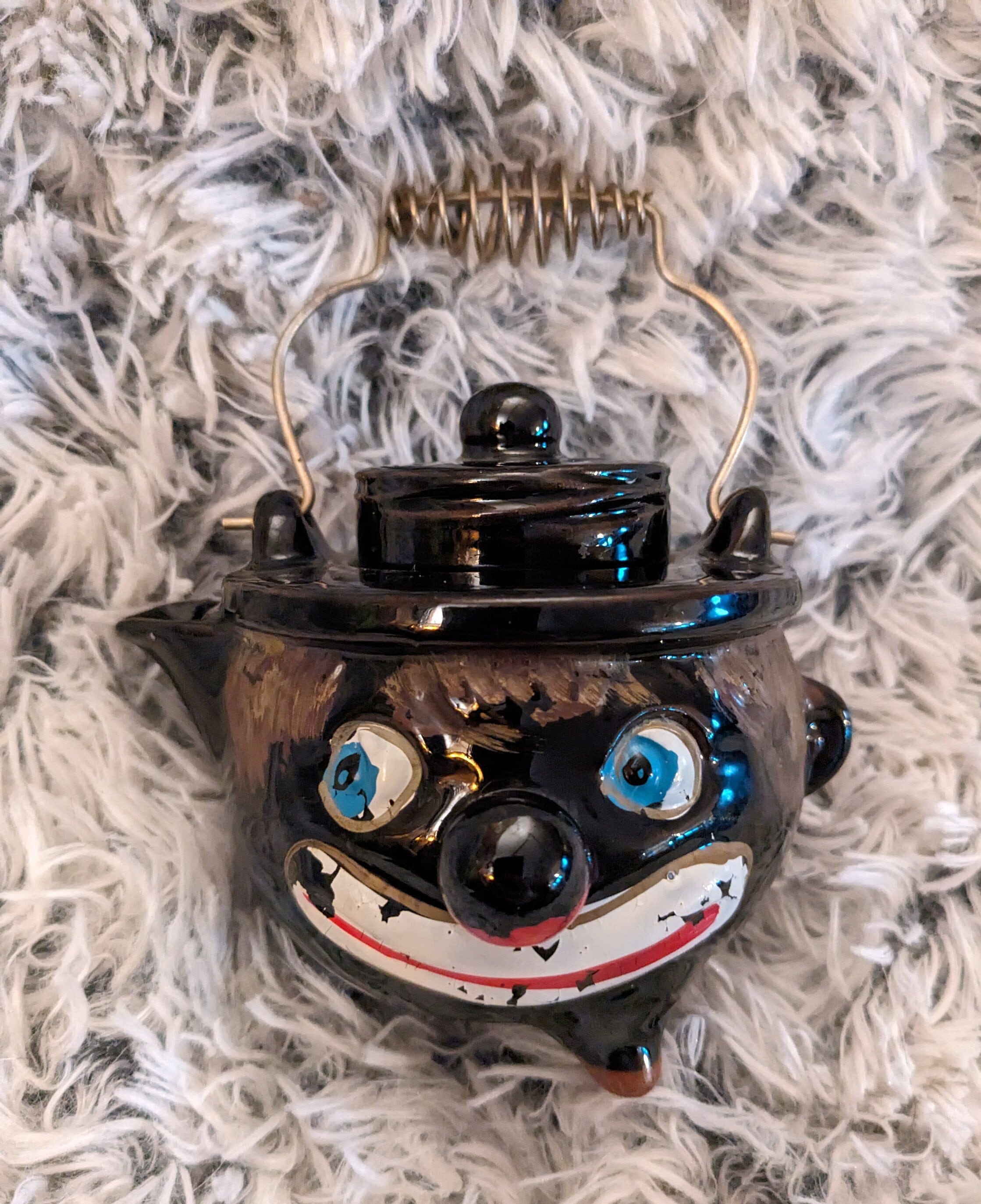Thames 1940s Vintage Ceramic Black Clown Face Teapot Set With Sugar