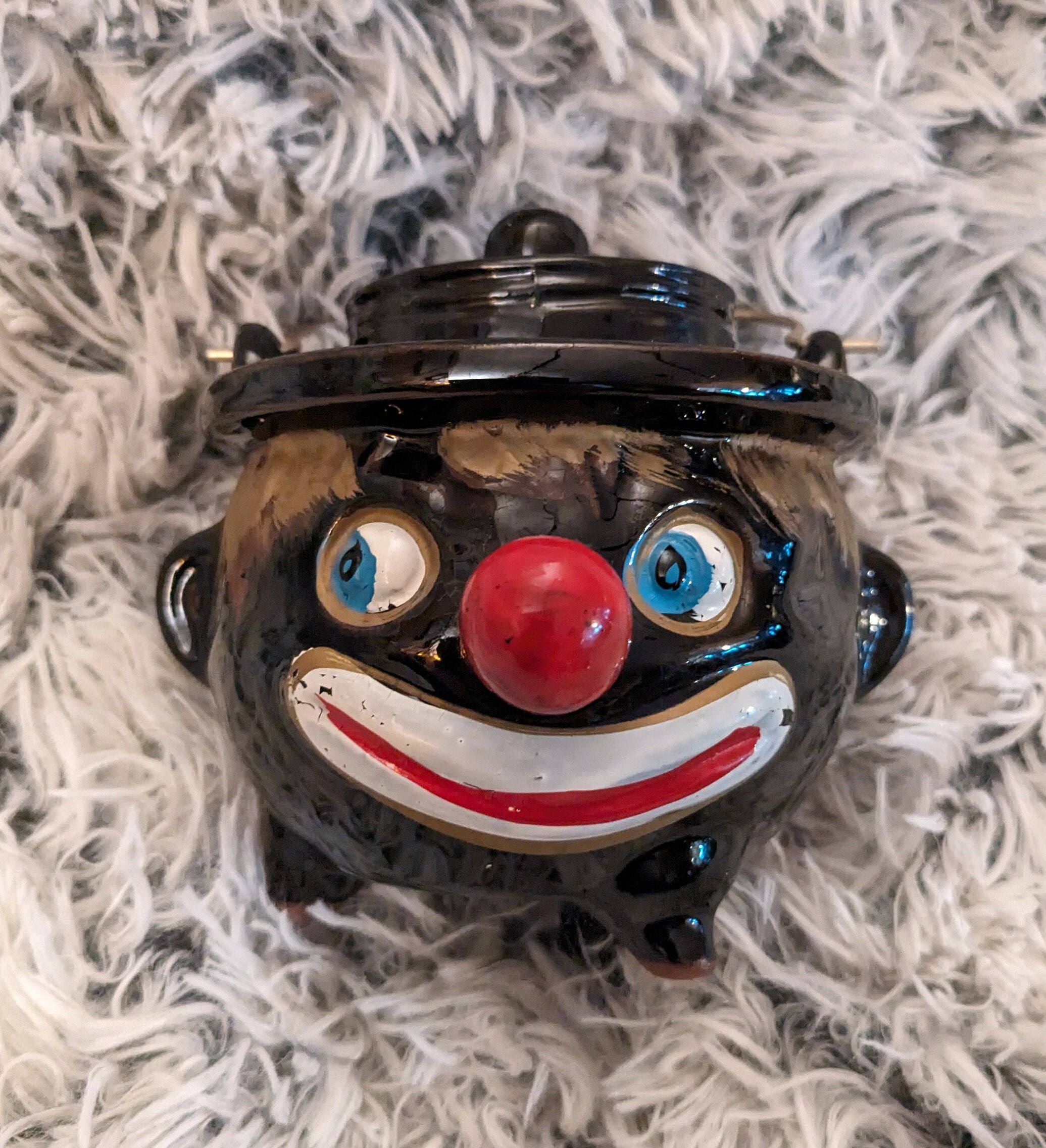 Thames 1940s Vintage Ceramic Black Clown Face Teapot Set With Sugar
