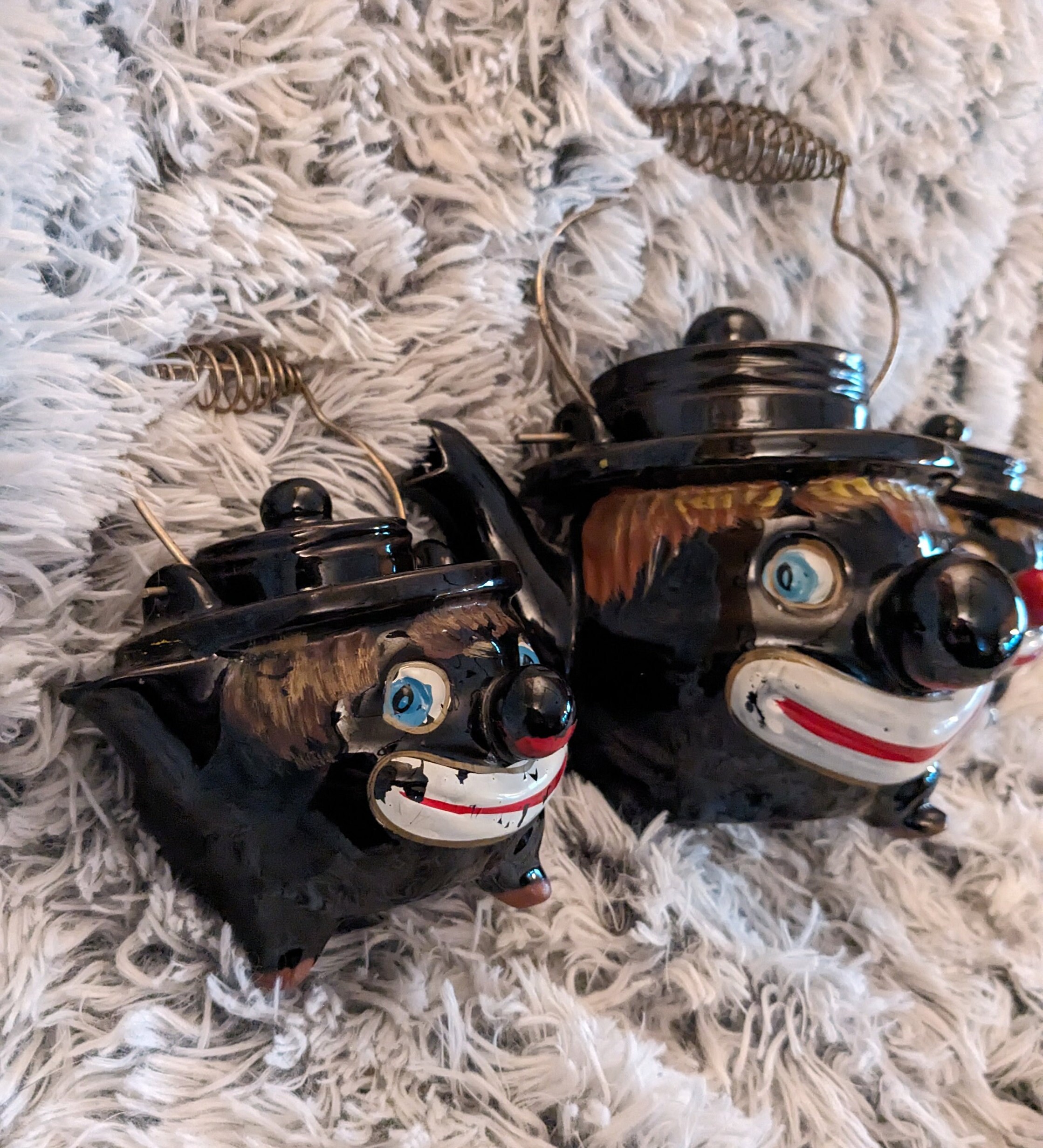 Thames 1940s Vintage Ceramic Black Clown Face Teapot Set With Sugar