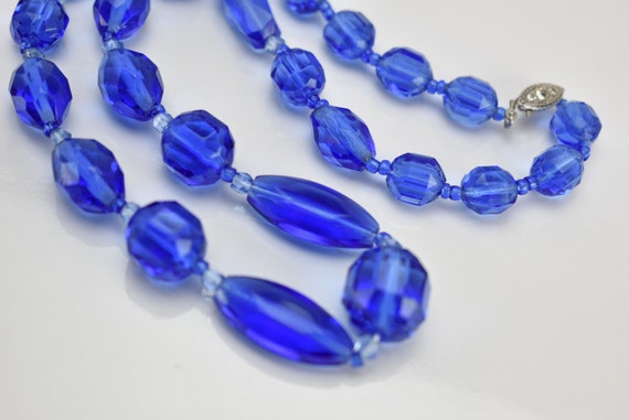 Art Deco Original Faceted Blue Glass Beads Neckla… - image 9