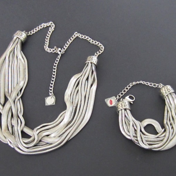 David Sigal Necklace and Bracelet Set Stainless Steel Multi Chain Design