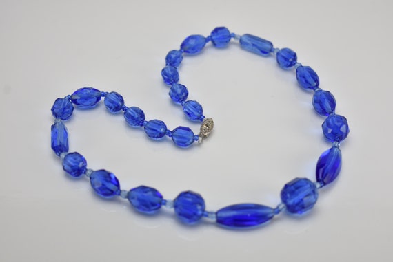 Art Deco Original Faceted Blue Glass Beads Neckla… - image 6