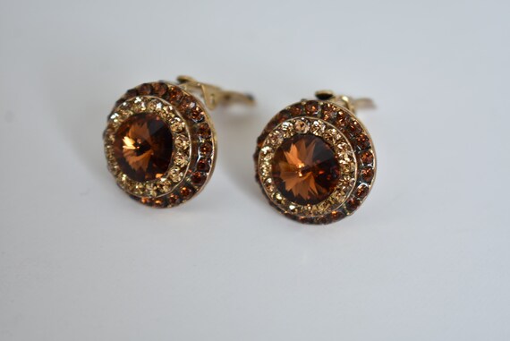 Topaz Color Rivoli Crystals Earrings in Gold Tone… - image 3
