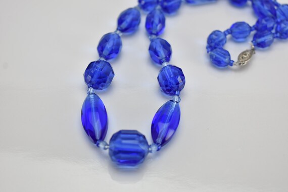 Art Deco Original Faceted Blue Glass Beads Neckla… - image 3