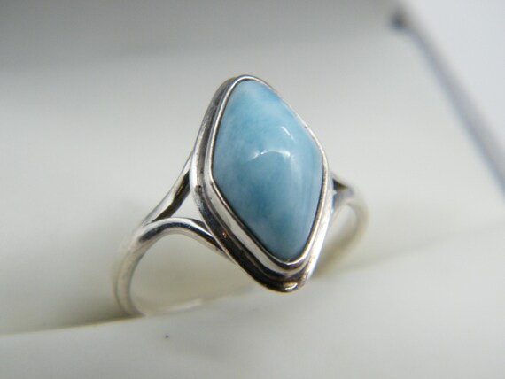 Sterling Silver and Larimar Statement Ring Size 6… - image 3