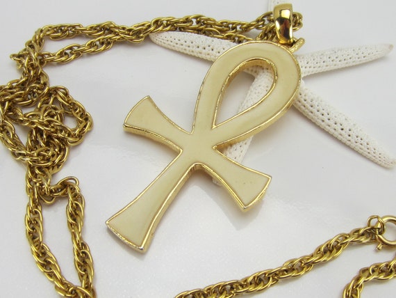 D'Orlan Ankh Gold Tone and Enamel Necklace Marcel… - image 1