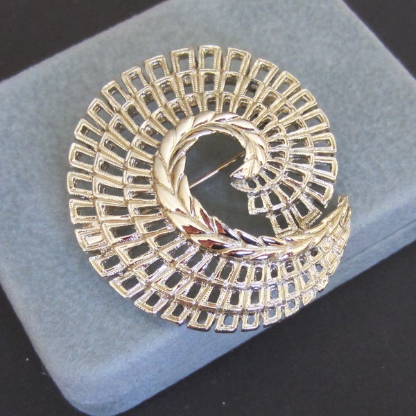 Sarah Cov Spiral Brooch in Gold Tone Vintage MCM Spiral Brooch Signed