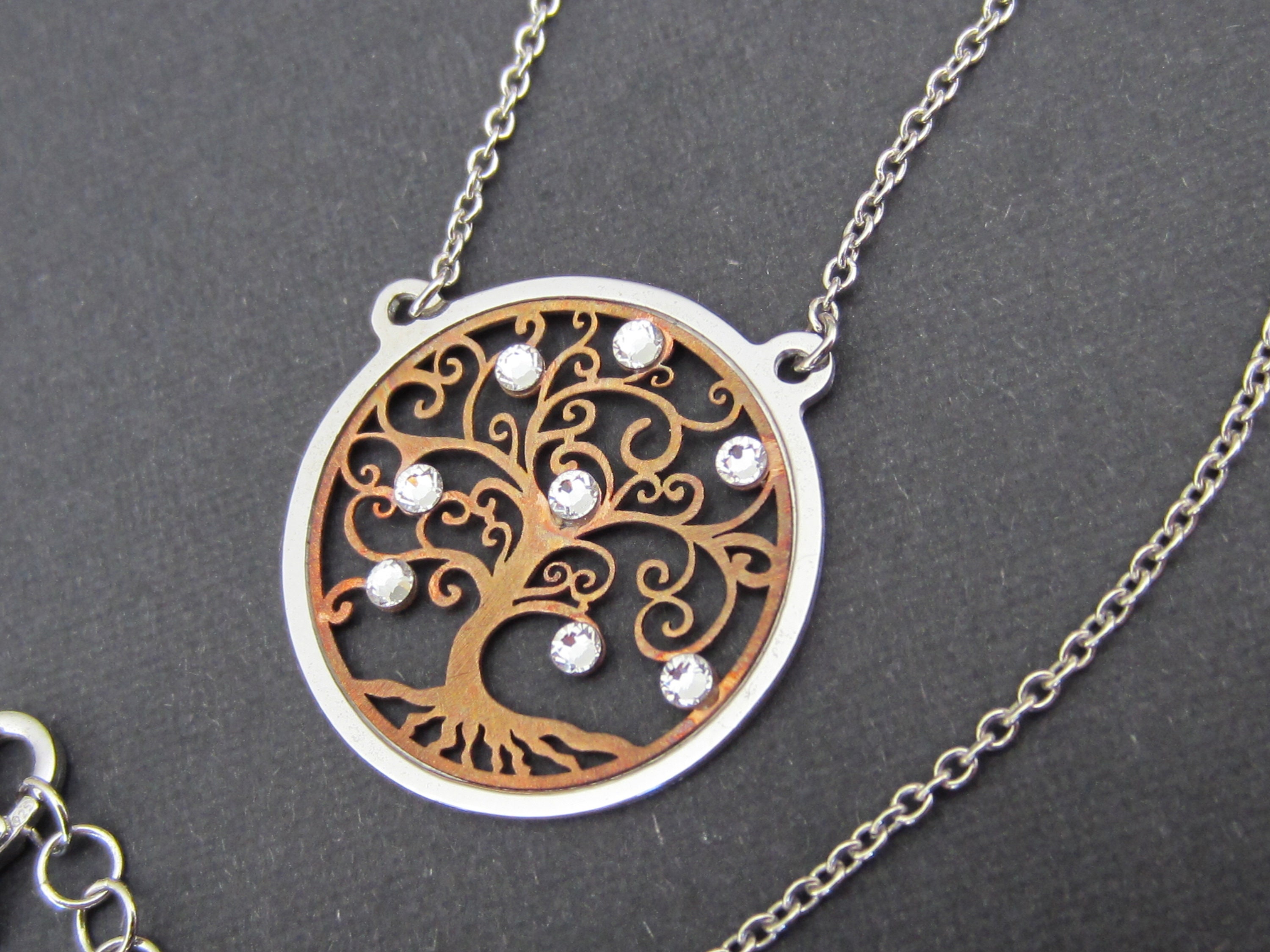 Dyadema Sterling Silver Tree of Life Pendant Necklace with Antique Gold and Swarovski Crystals Accents Vintage Statement Necklace