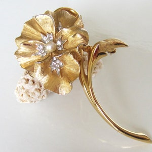 Boucher RARE Pansy Brooch for Ciro Vintage Marcel Boucher Gold Tone Crystals and Genuine Pearl Pansy Flower Brooch