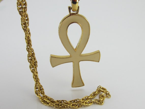 D'Orlan Ankh Gold Tone and Enamel Necklace Marcel… - image 4