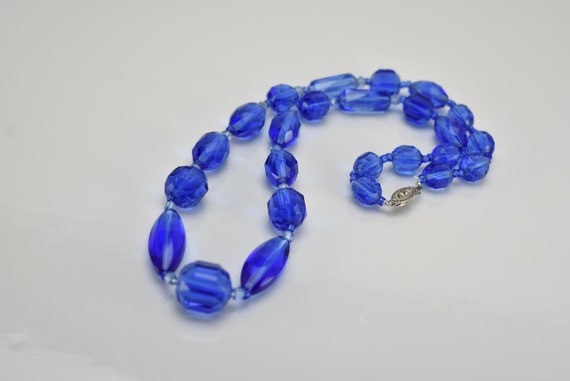 Art Deco Original Faceted Blue Glass Beads Neckla… - image 1