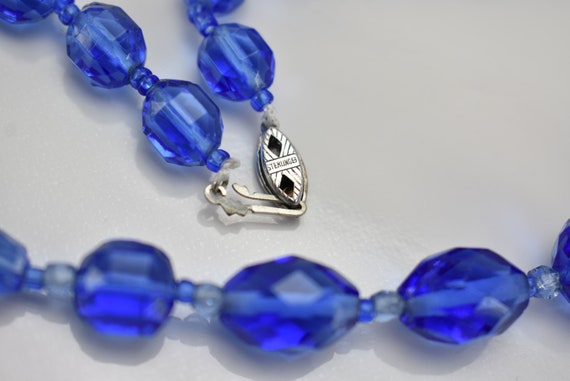 Art Deco Original Faceted Blue Glass Beads Neckla… - image 10