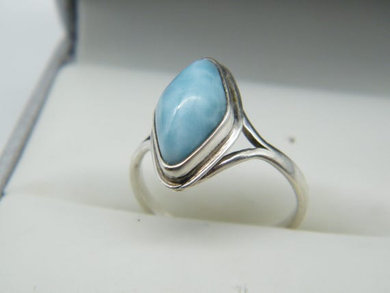 Sterling Silver and Larimar Statement Ring Size 6… - image 1