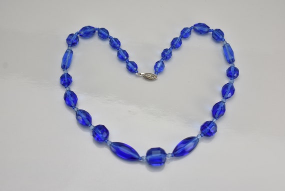 Art Deco Original Faceted Blue Glass Beads Neckla… - image 2