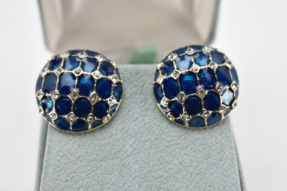 Butler Blue Enamel and Rhinestones Clip On Earrin… - image 1