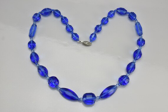 Art Deco Original Faceted Blue Glass Beads Neckla… - image 5
