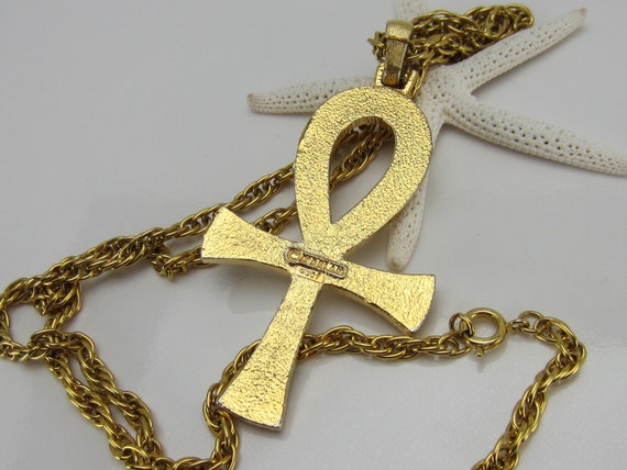 D'Orlan Ankh Gold Tone and Enamel Necklace Marcel… - image 7