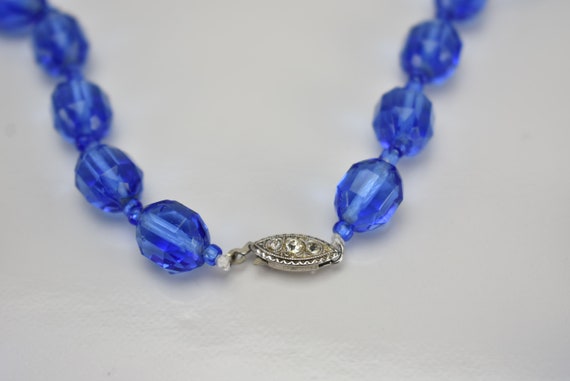 Art Deco Original Faceted Blue Glass Beads Neckla… - image 8