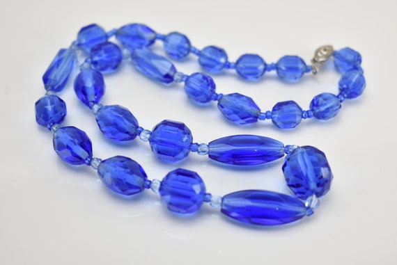 Art Deco Original Faceted Blue Glass Beads Neckla… - image 7