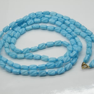 Art Deco Original Czechoslovakia Molded Glass Beads Necklace Vintage Blue Glass 1930s Flapper Necklace