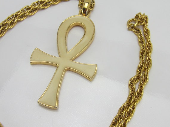 D'Orlan Ankh Gold Tone and Enamel Necklace Marcel… - image 3