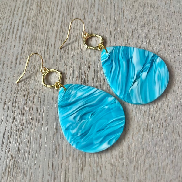 Gold Plated Turquoise Earrings Blue Resin Earrings Sea Earrings Ocean Jewellery Bright Earrings Boho Jewellery Statement Earrings