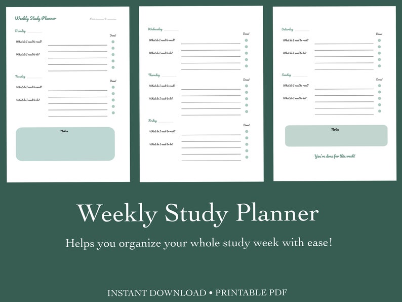 Study Planner Printable Planner Organizer to Do List | Etsy