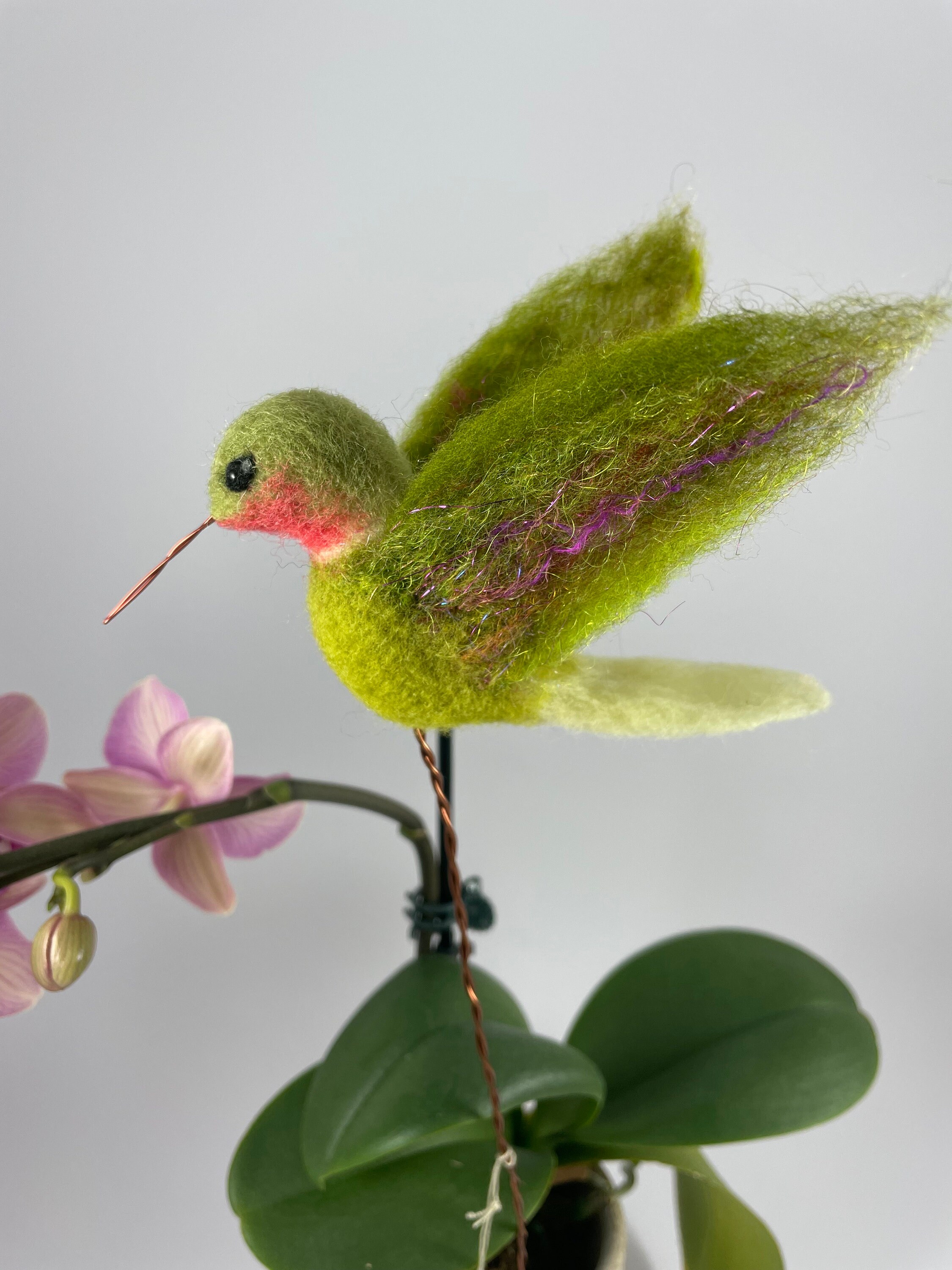 Felted Hummingbird Handmade Hummingbird Needle Felted Plant Stake Flower Pot - Etsy