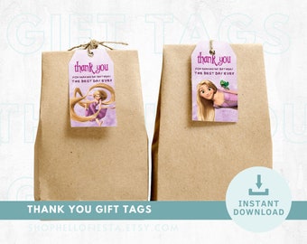 Rapunzel Thank You Favor Tags, Tangled Printable Party Favors Gift Tag, INSTANT DOWNLOAD