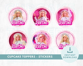 Fashion Doll PRINTABLE Cupcake Toppers Tags Sticker Digital Cupcake Toppers Doll Birthday Party Pink Birthday Party Instant Download #1