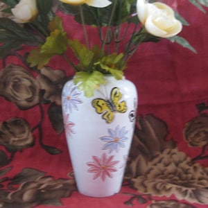 Hand Painted Floral and Butterfly Vase Made in Italy