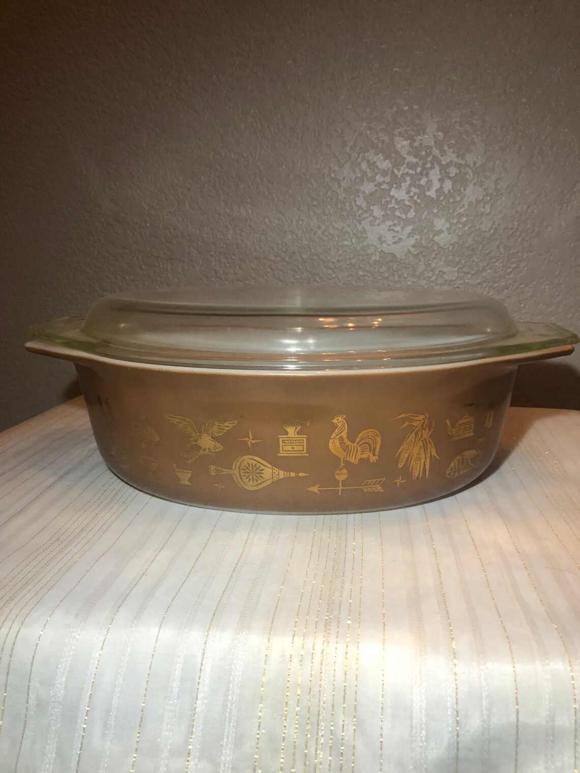 Vintage Pyrex Casserole Dish Brown and Gold 1970s Etsy