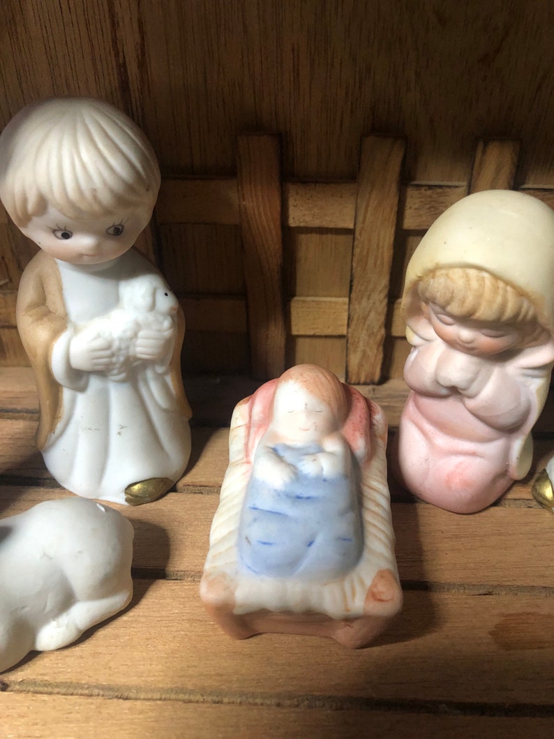Vintage Porcelain Nativity Set With Wooden Music Box Stable Etsy
