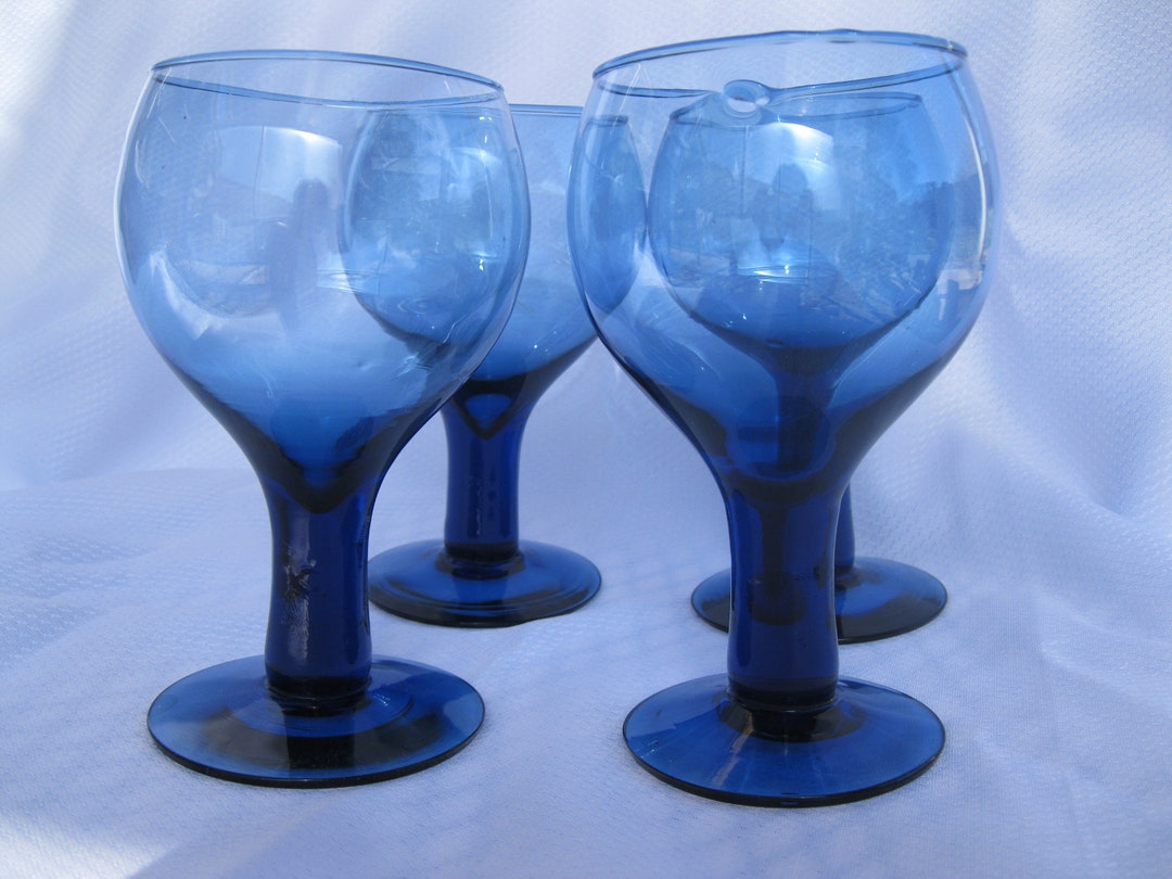 Blue Handblown Gobletstyle Wine Glasses Etsy