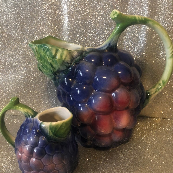 Ceramic Hand Painted Wine Pitcher Set Made in Italy