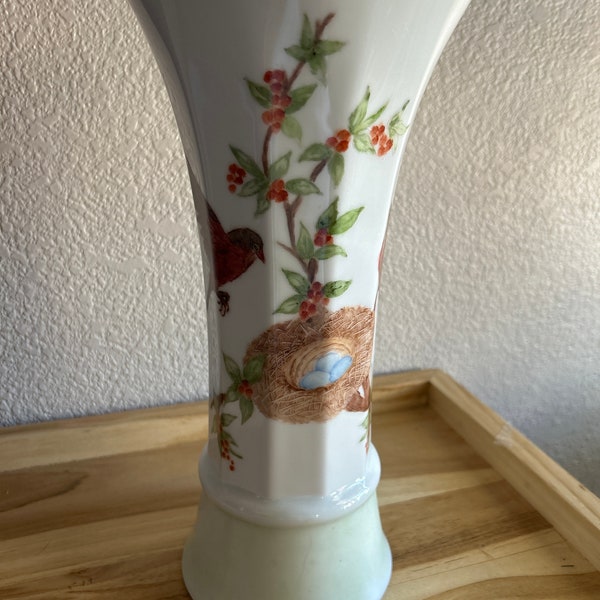 Jarrón de porcelana vintage con pájaros de Baviera