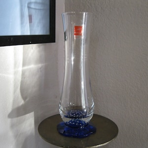 Bormioli Rocco Italy Blue Glass Vase Controlled Bubbles Vintage