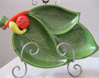 Santa Anita Ware Divided Dish with applied vegetables Vintage