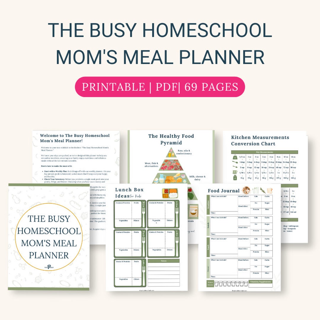 Printable Meal Planner for Busy Homeschool Moms, Organized & Time ...