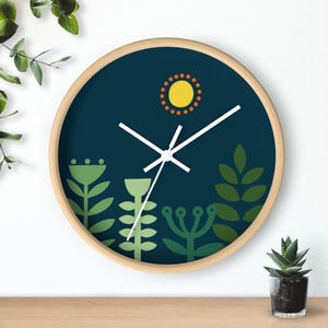 Nordic Sun Wall Clock: Scandinavian Folk Art, Silent Clock (10 inches)