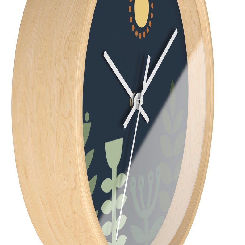 Scandinavian Wall Clock Nordic Sun Folk Design, Minimalist Style, 10 inches Housewarming Gift image 2