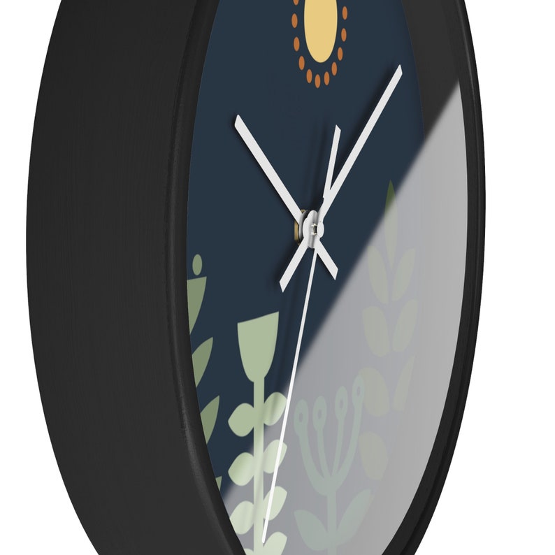 Scandinavian Wall Clock Nordic Sun Folk Design, Minimalist Style, 10 inches Housewarming Gift image 5