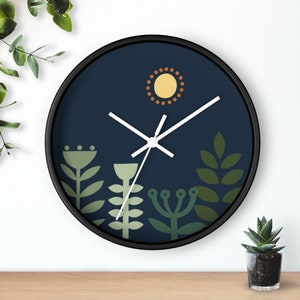 Scandinavian Wall Clock Nordic Sun Folk Design, Minimalist Style, 10 inches Housewarming Gift Black