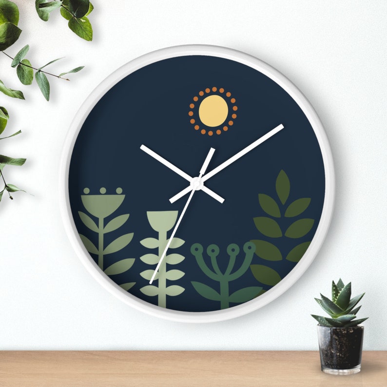 Scandinavian Wall Clock Nordic Sun Folk Design, Minimalist Style, 10 inches Housewarming Gift White