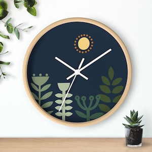 Scandinavian Wall Clock Nordic Sun Folk Design, Minimalist Style, 10 inches Housewarming Gift Wooden