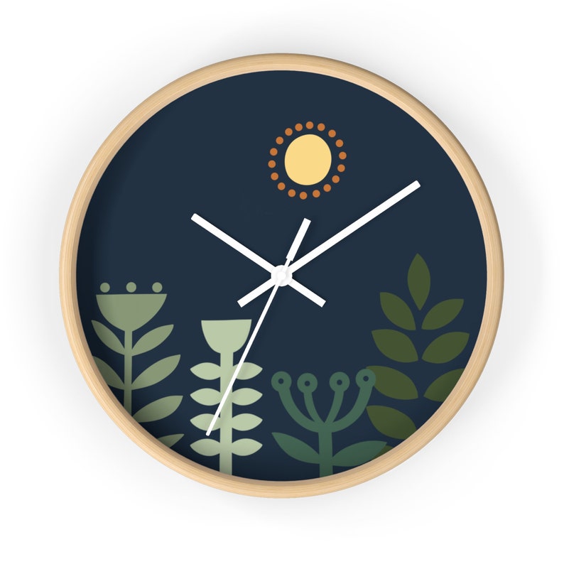 Scandinavian Wall Clock Nordic Sun Folk Design, Minimalist Style, 10 inches Housewarming Gift image 3