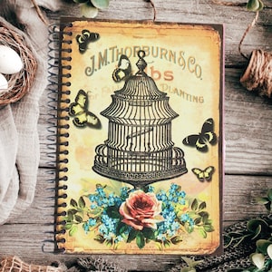 Romantic Victorian Era Antique Vintage Bird cage Journal Cute Notebook